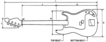 bass guitar drawing for measurements - top view